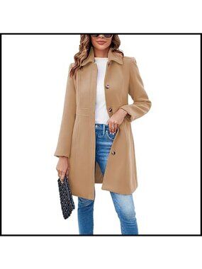 Elegant Single Breasted Pea Coat Long Sleeve Winter Work Office Jacket